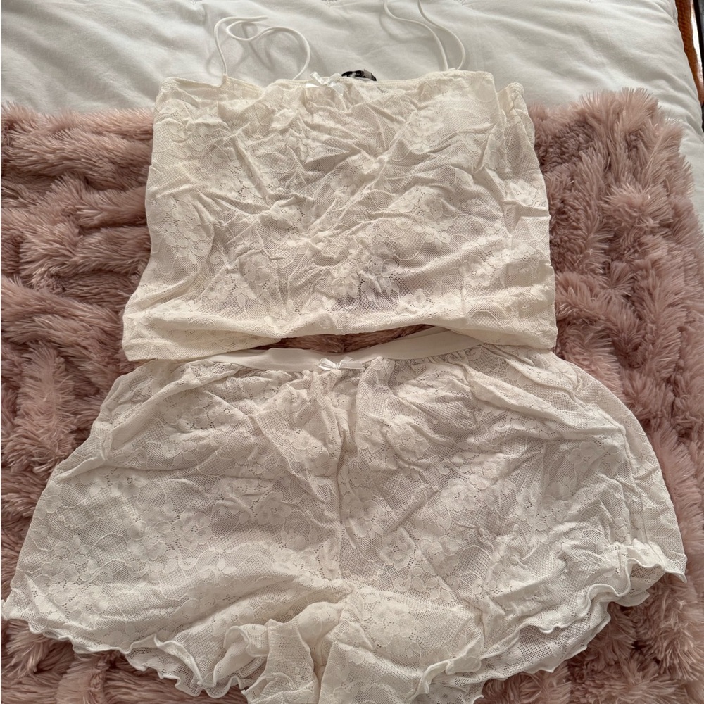 Elegant White Lace Sleepwear Set